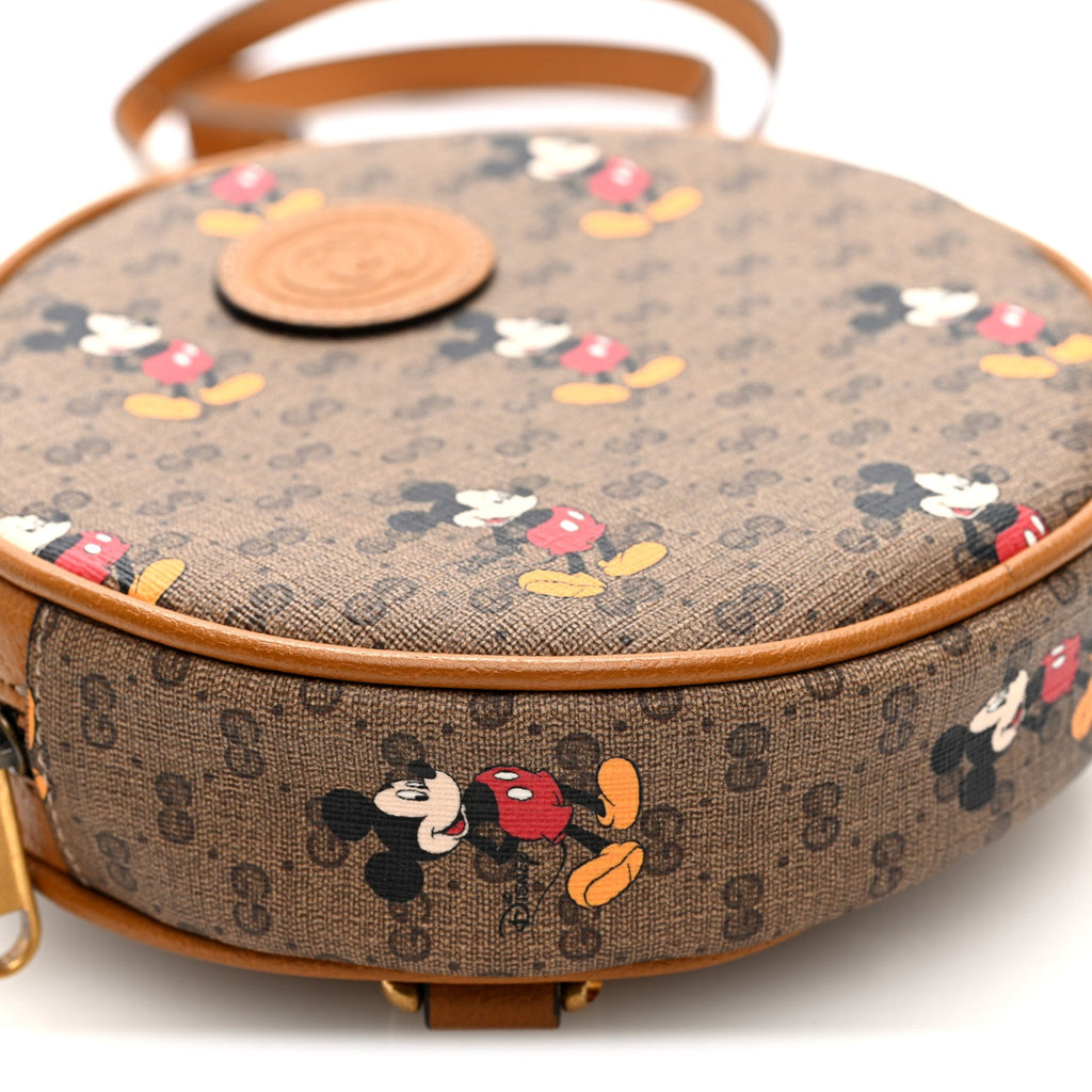 Gucci X DISNEY Mini Vintage GG Supreme Monogram Mickey Mouse Round Backpack Beige Vintage Sun Oil