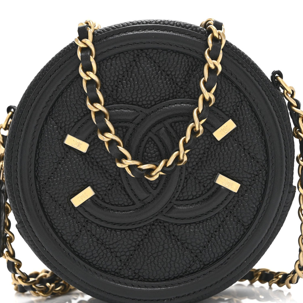 Chanel Caviar Quilted Round Filigree Crossbody Black
