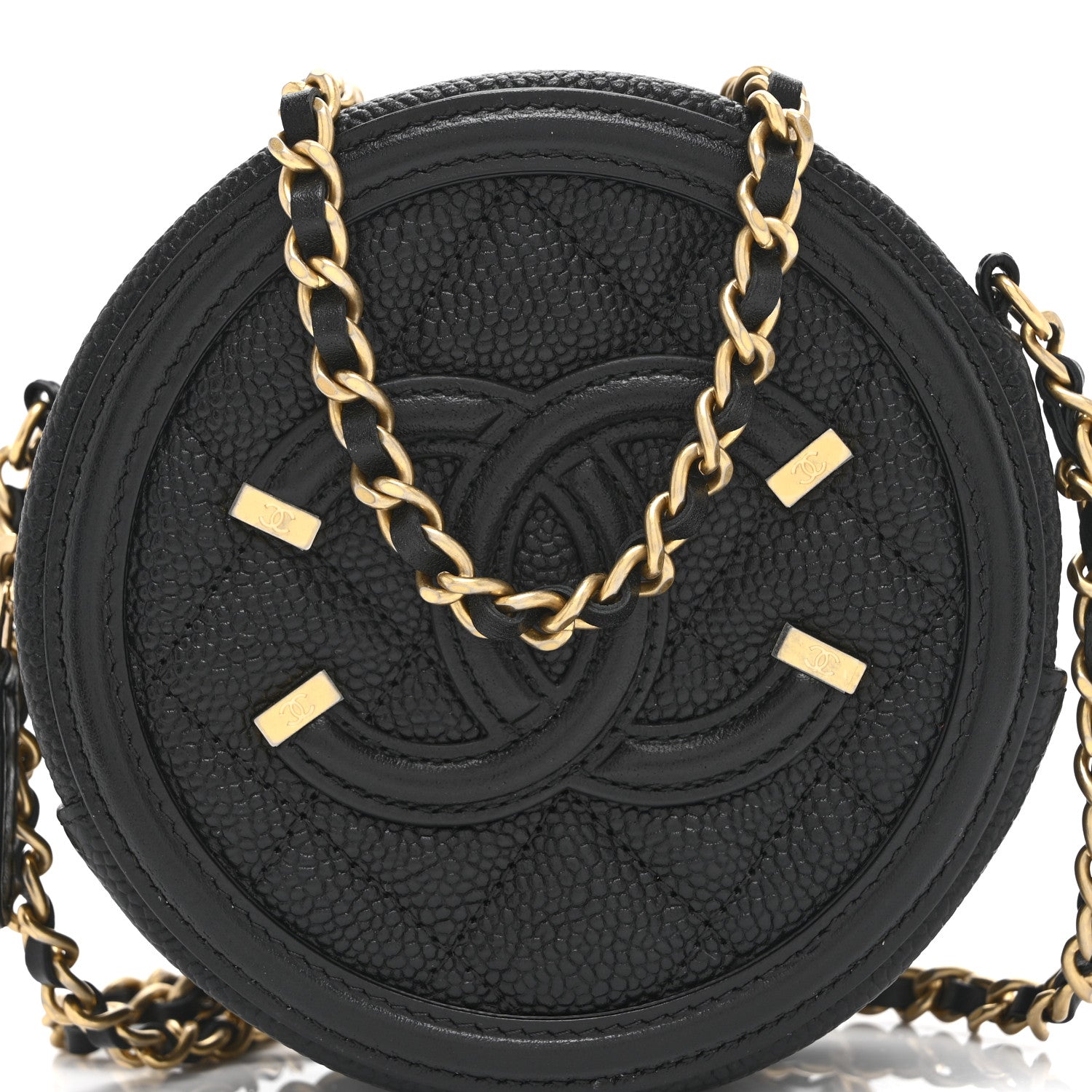 Chanel Caviar Quilted Round Filigree Crossbody Black