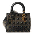 Christian Dior Calfskin Cannage Studded Medium Supple Lady Dior Black