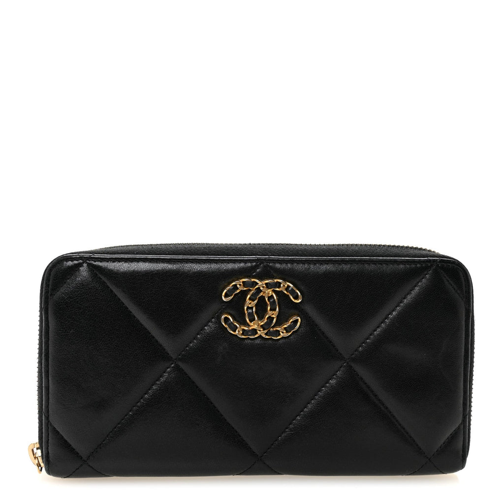 Lambskin Quilted 19 Long Zipped Around Wallet Black