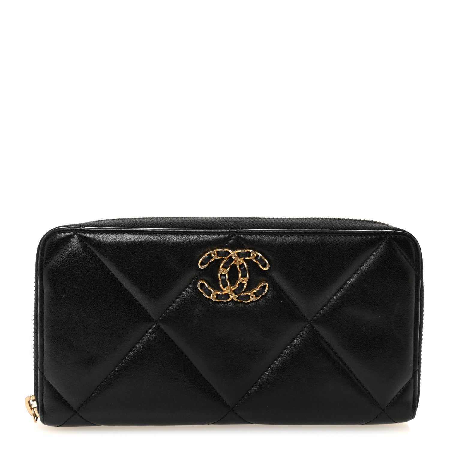 Lambskin Quilted 19 Long Zipped Around Wallet Black