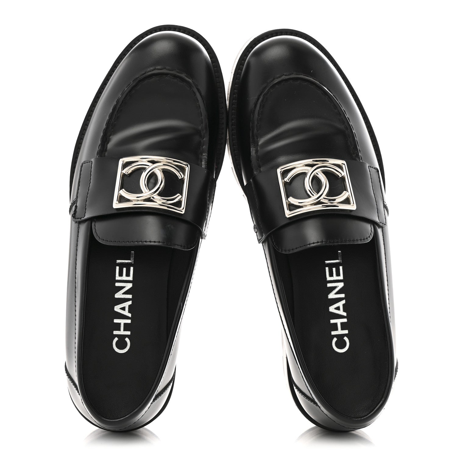 Calfskin Metal CC Loafers 35 Black