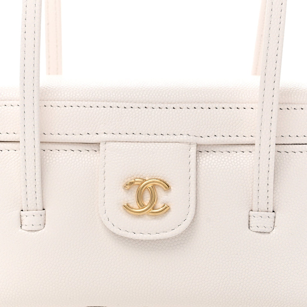 Chanel Shiny Caviar Preppy Coco Long Vanity With Strap White