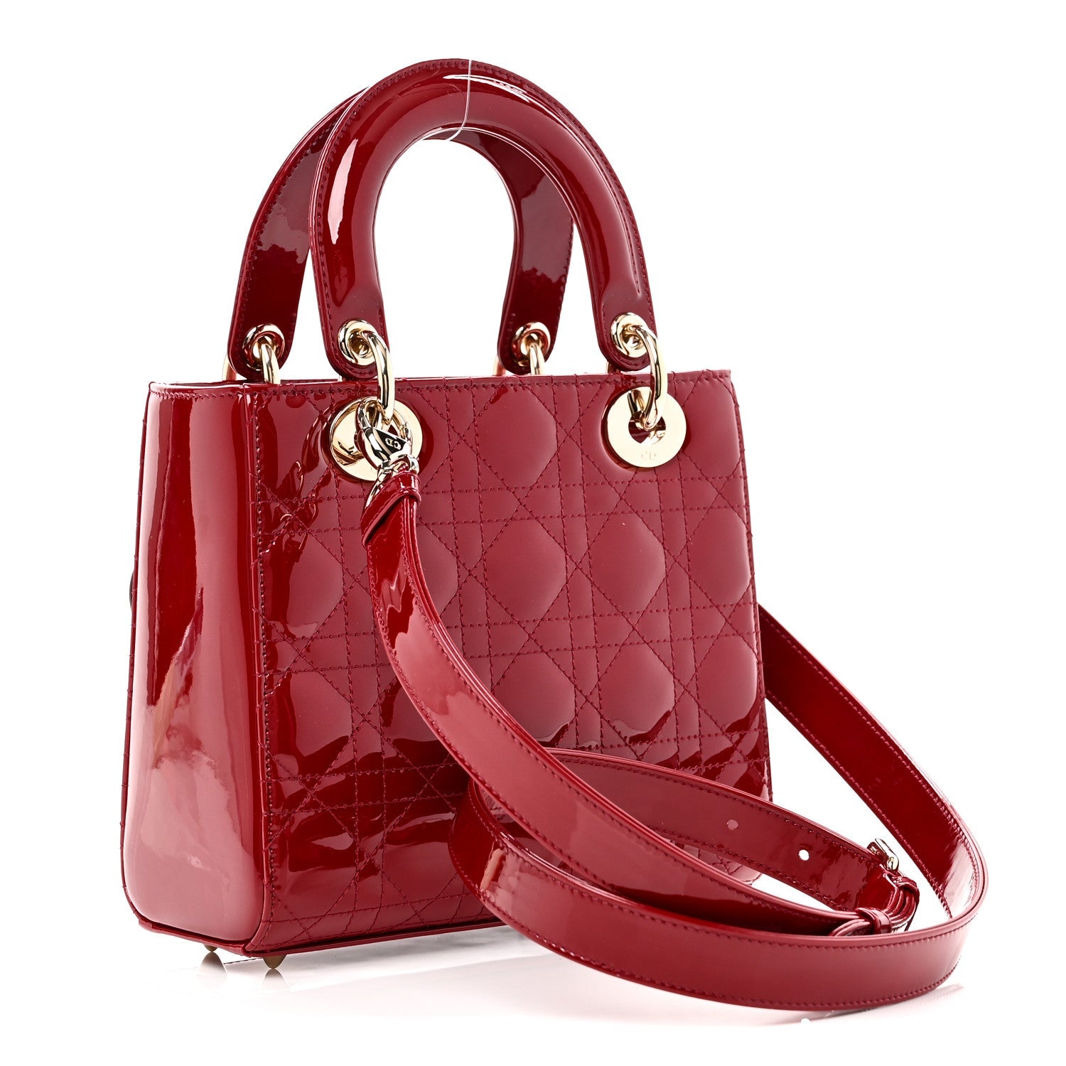 Christian Dior Patent Cannage Small Lady Dior Cherry Red