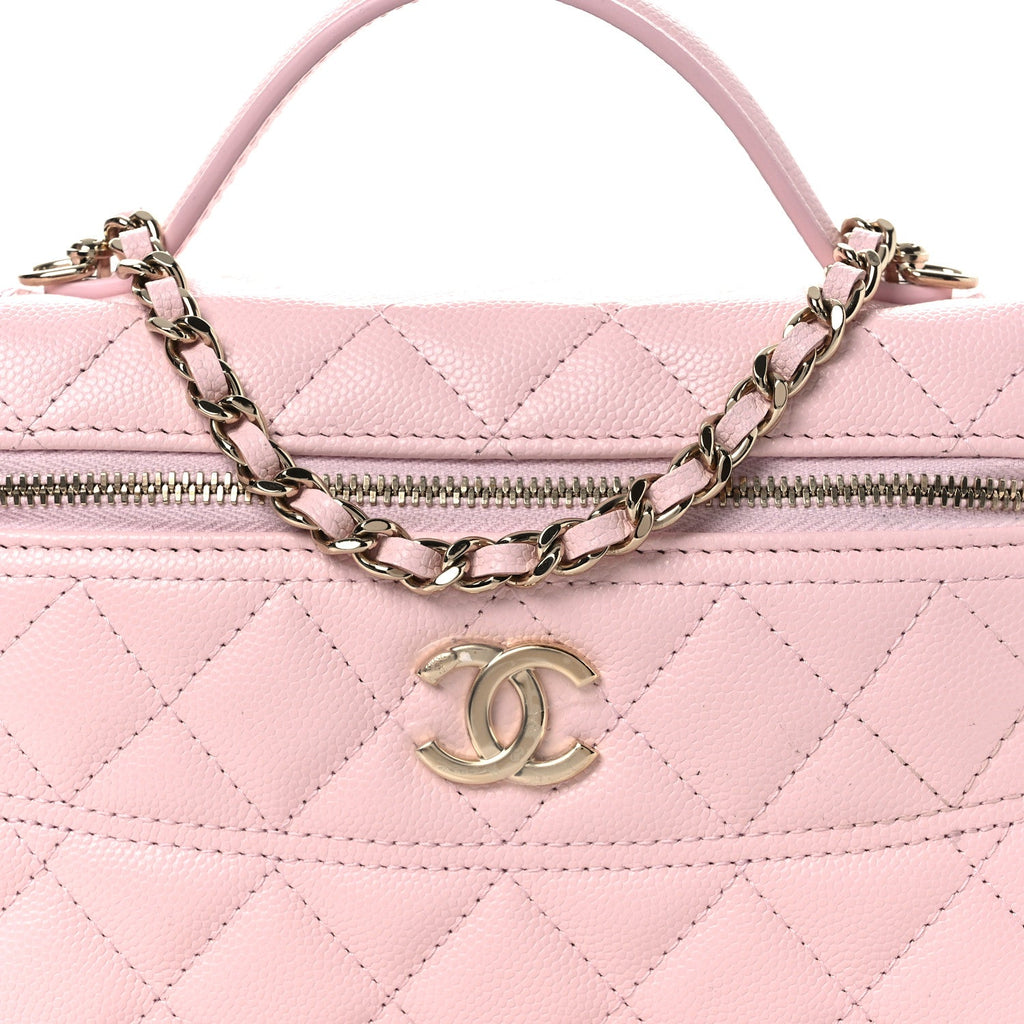 Caviar Quilted Top Handle Slim Vanity With Chain Light Pink
