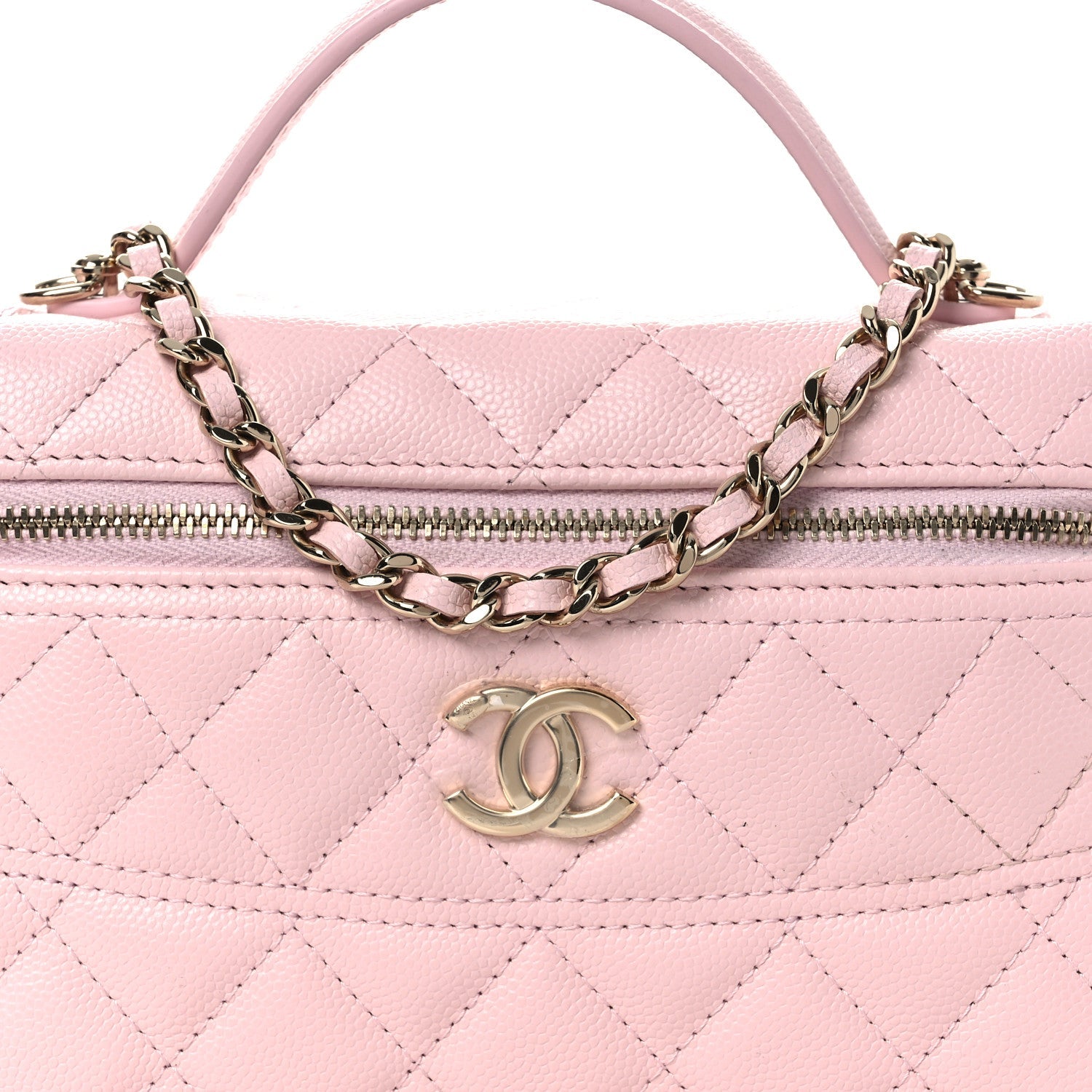 Caviar Quilted Top Handle Slim Vanity With Chain Light Pink