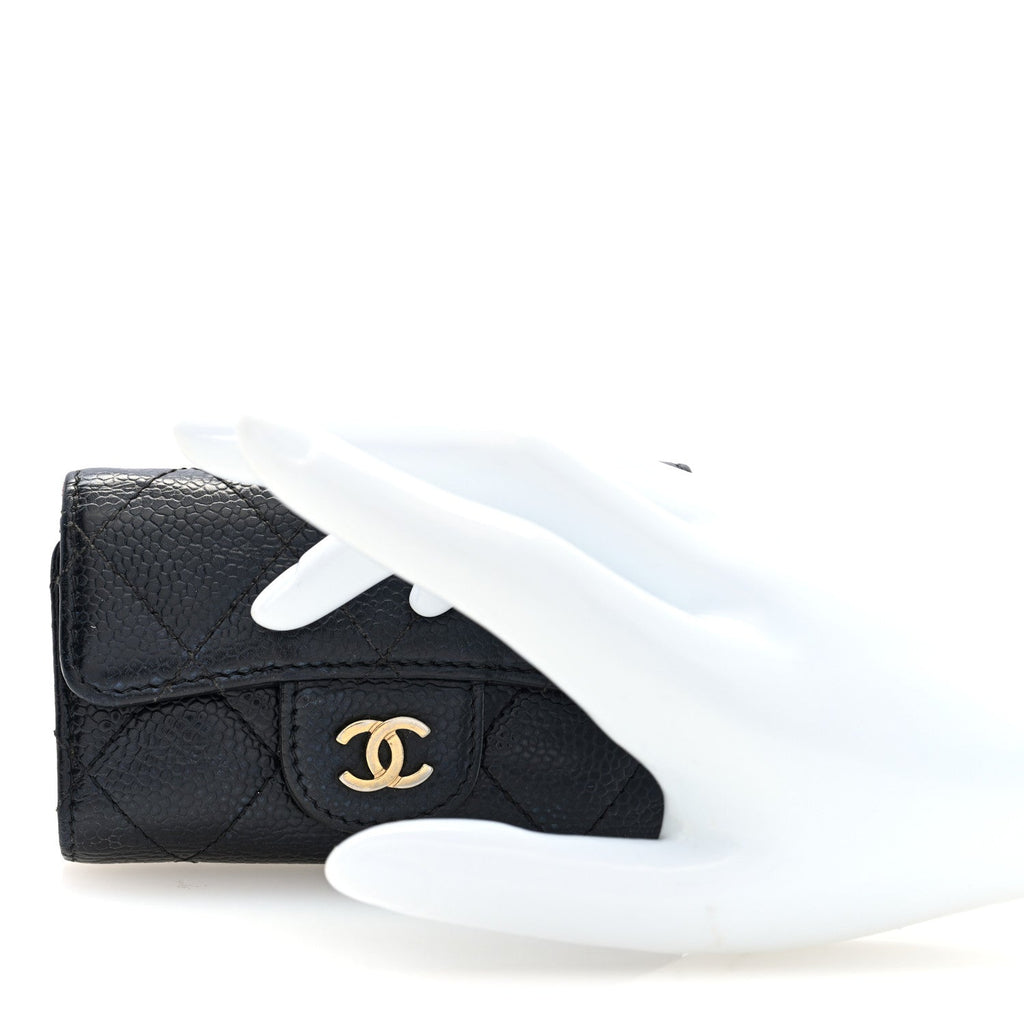 Caviar Quilted 6 Key Holder Black
