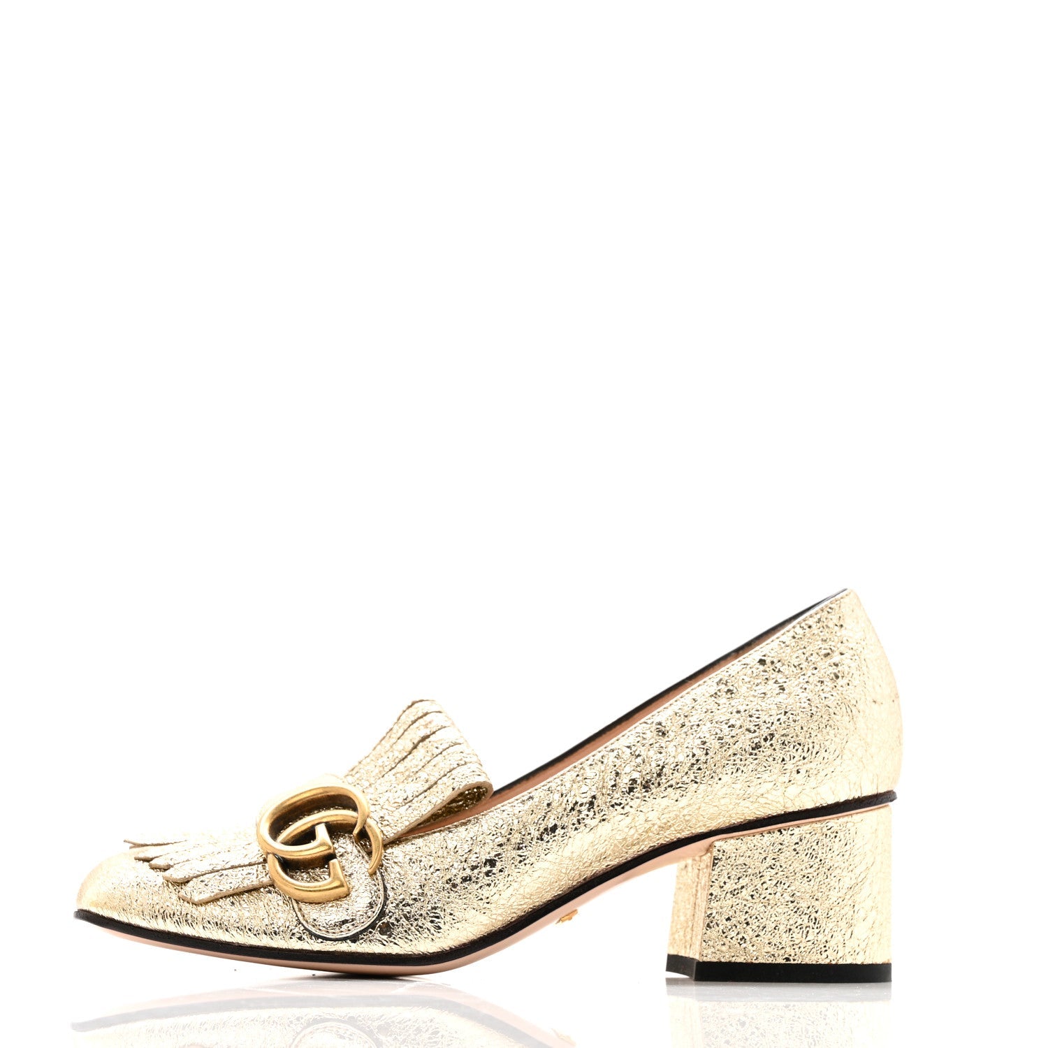 Gucci Galassia GG Marmont Fringe 50mm Loafer Pumps 35 Platino