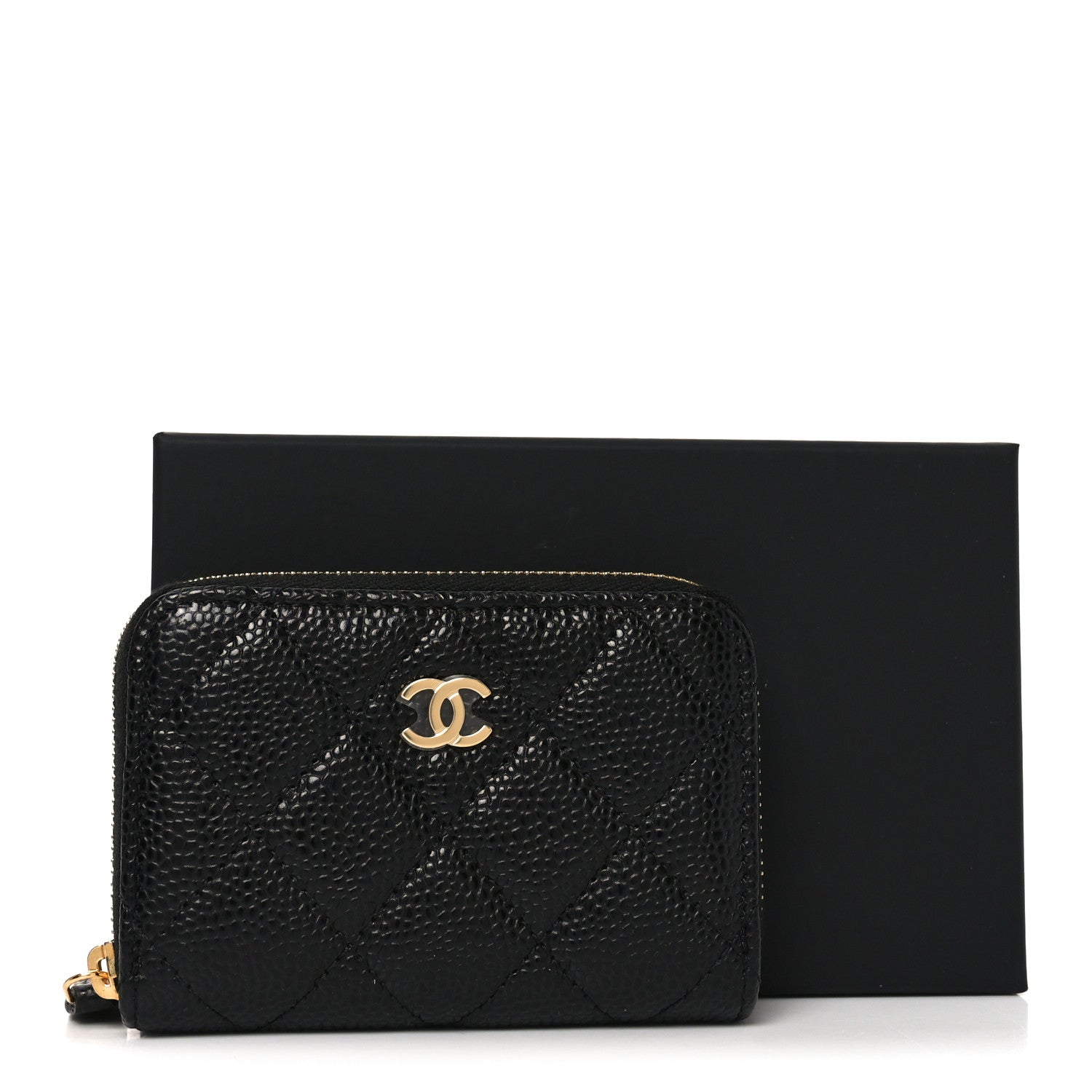 Caviar Quilted Zip Coin Purse Black