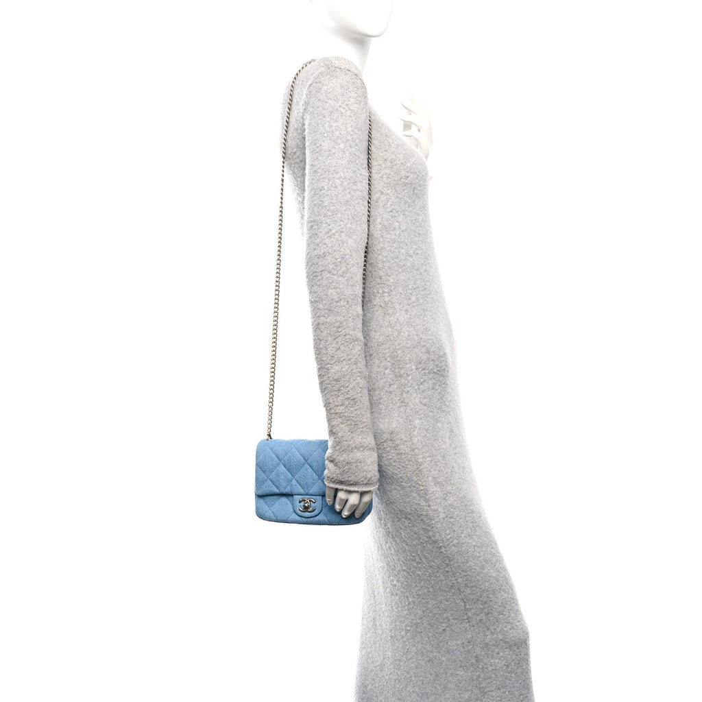 Chanel Denim Quilted Sweetheart Mini Flap Blue