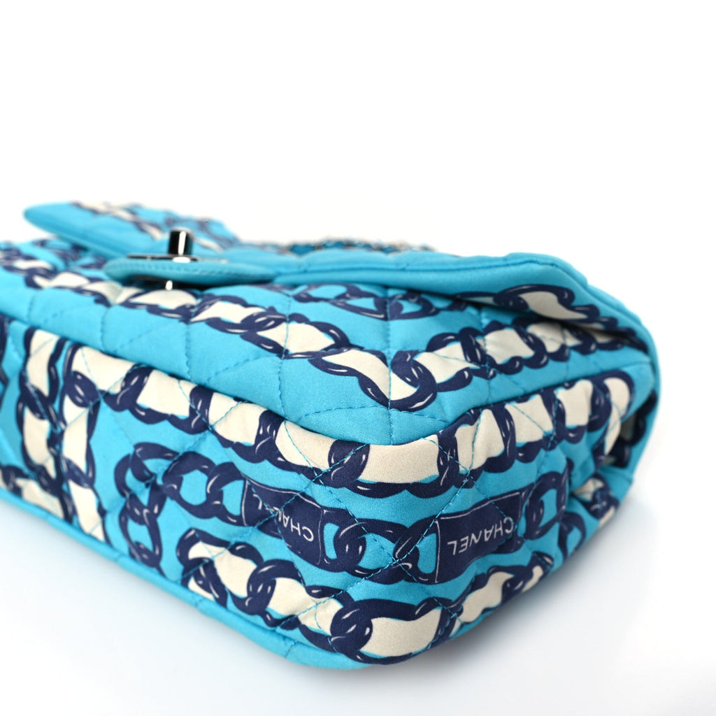 Chanel Silk Chain Printed Medium Single Flap Blue