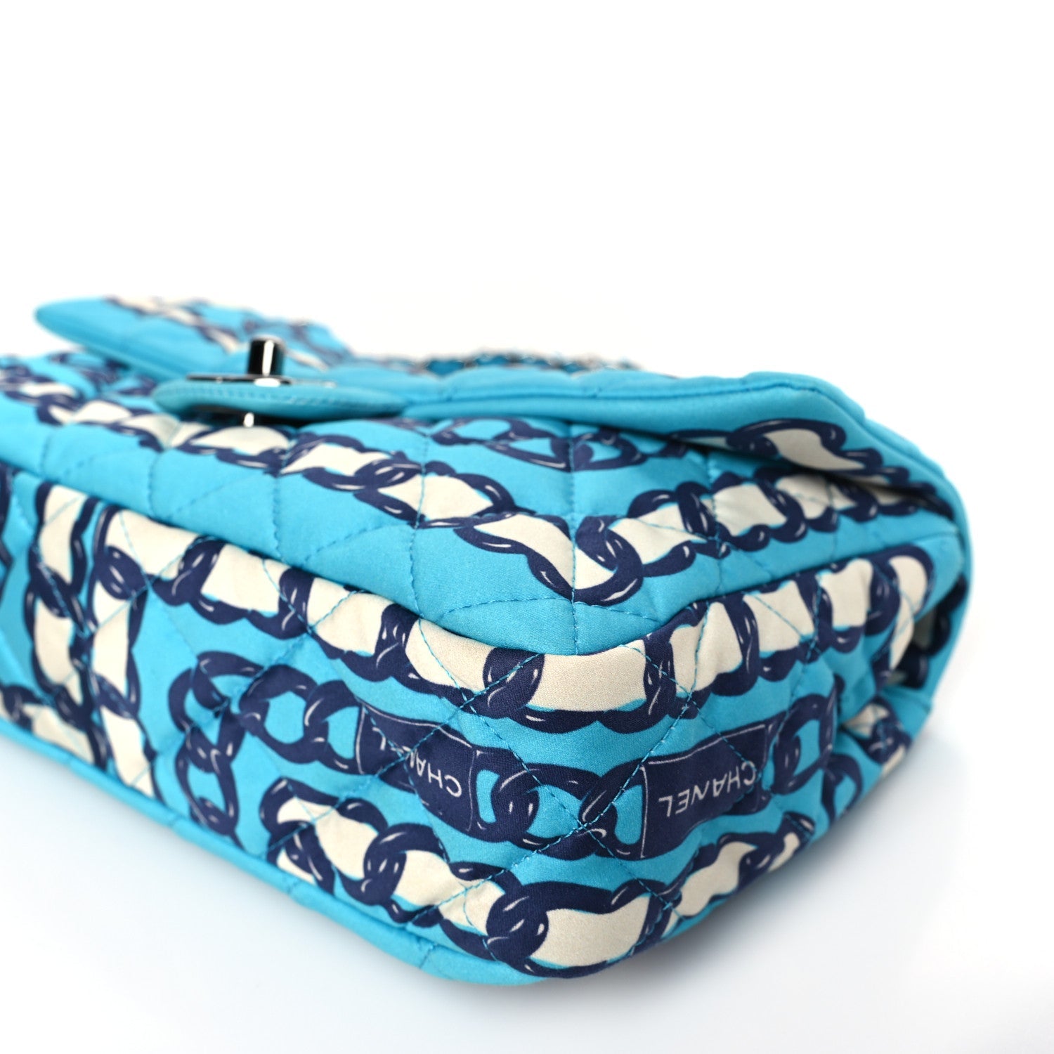 Chanel Silk Chain Printed Medium Single Flap Blue