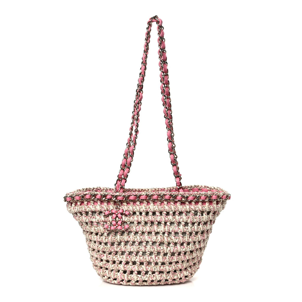 Chanel Mixed Fibers Calfskin Crochet Small Shopping Bag Beige Pink