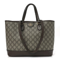 Gucci GG Supreme Monogram Textured Calfskin Small Ophidia Shoulder Tote Bag Beige Ebony New Acero