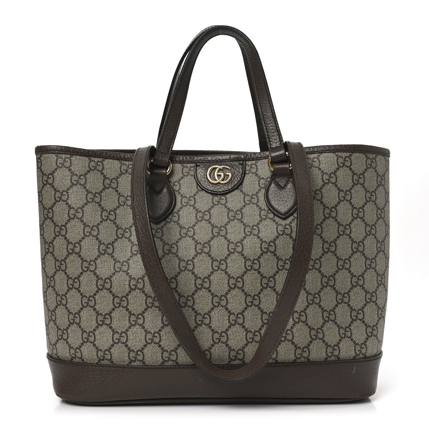 Gucci GG Supreme Monogram Textured Calfskin Small Ophidia Shoulder Tote Bag Beige Ebony New Acero