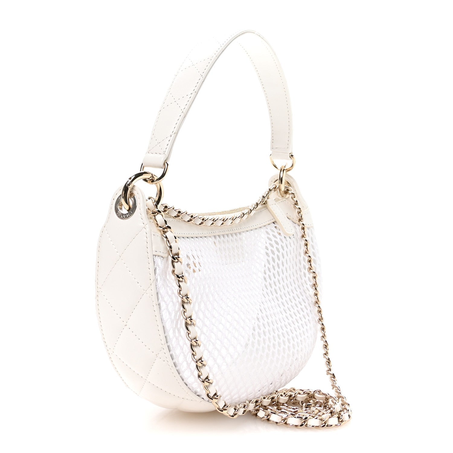 Chanel Mesh Shiny Lambskin Chain Hobo White