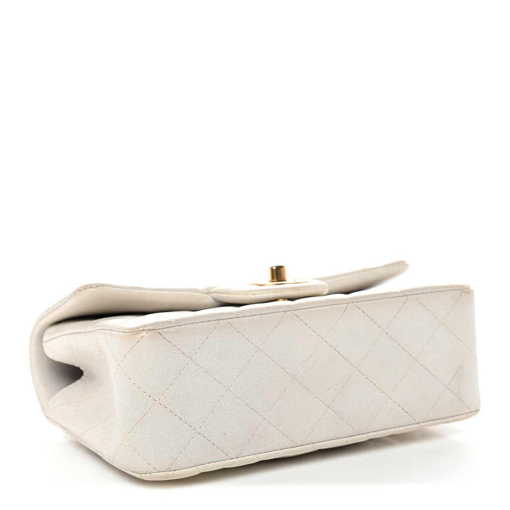 Chanel Iridescent Lambskin Quilted Mini Top Handle Rectangular Flap White