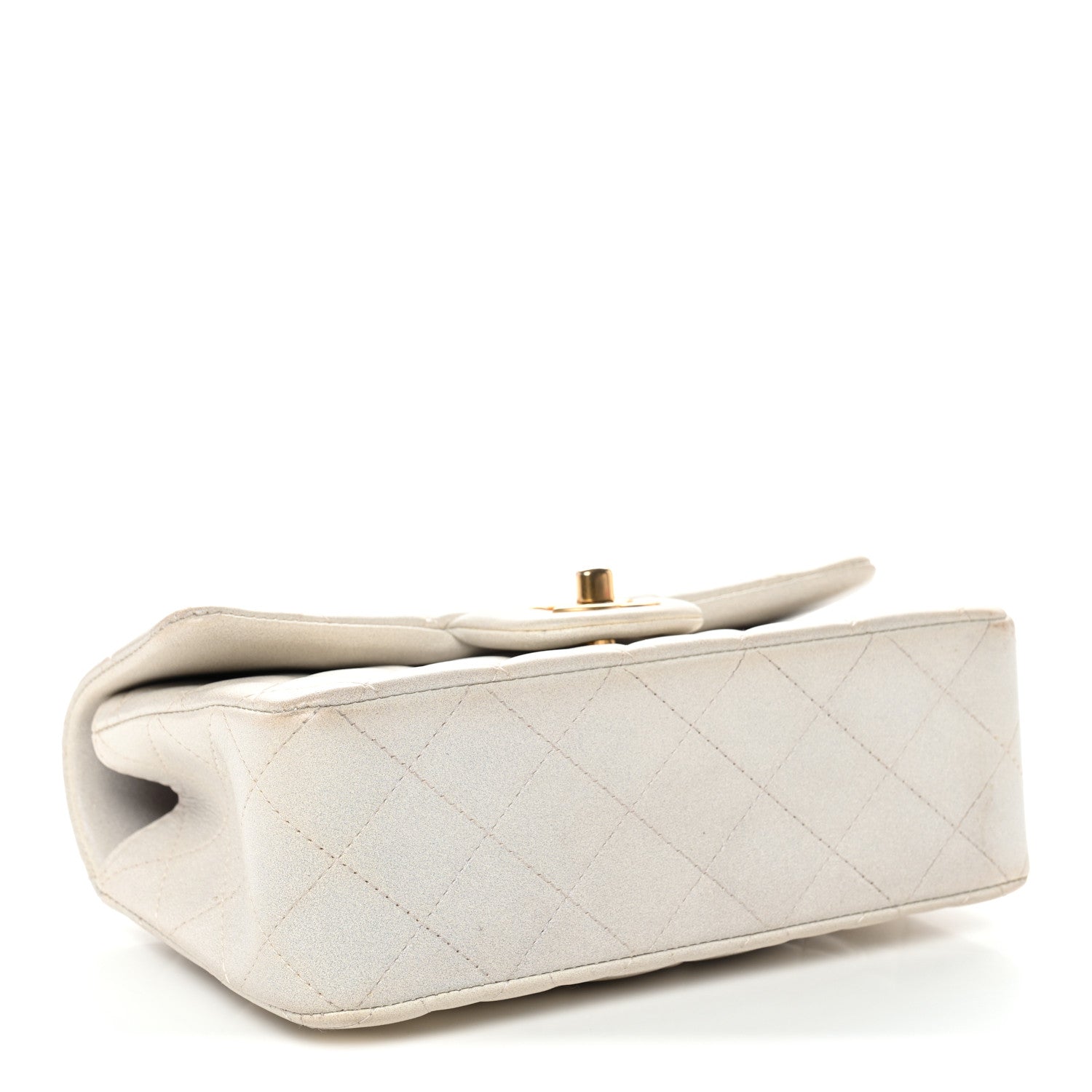 Chanel Iridescent Lambskin Quilted Mini Top Handle Rectangular Flap White