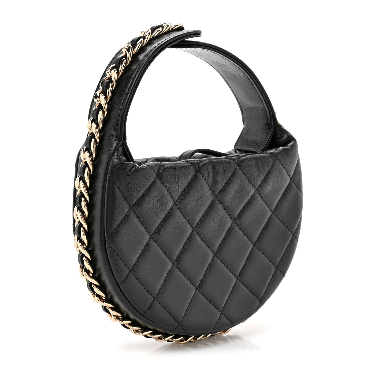 Chanel Lambskin Quilted Chain Around Pouch Black