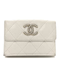 Caviar Quilted Crystal CC Small Flap Wallet White