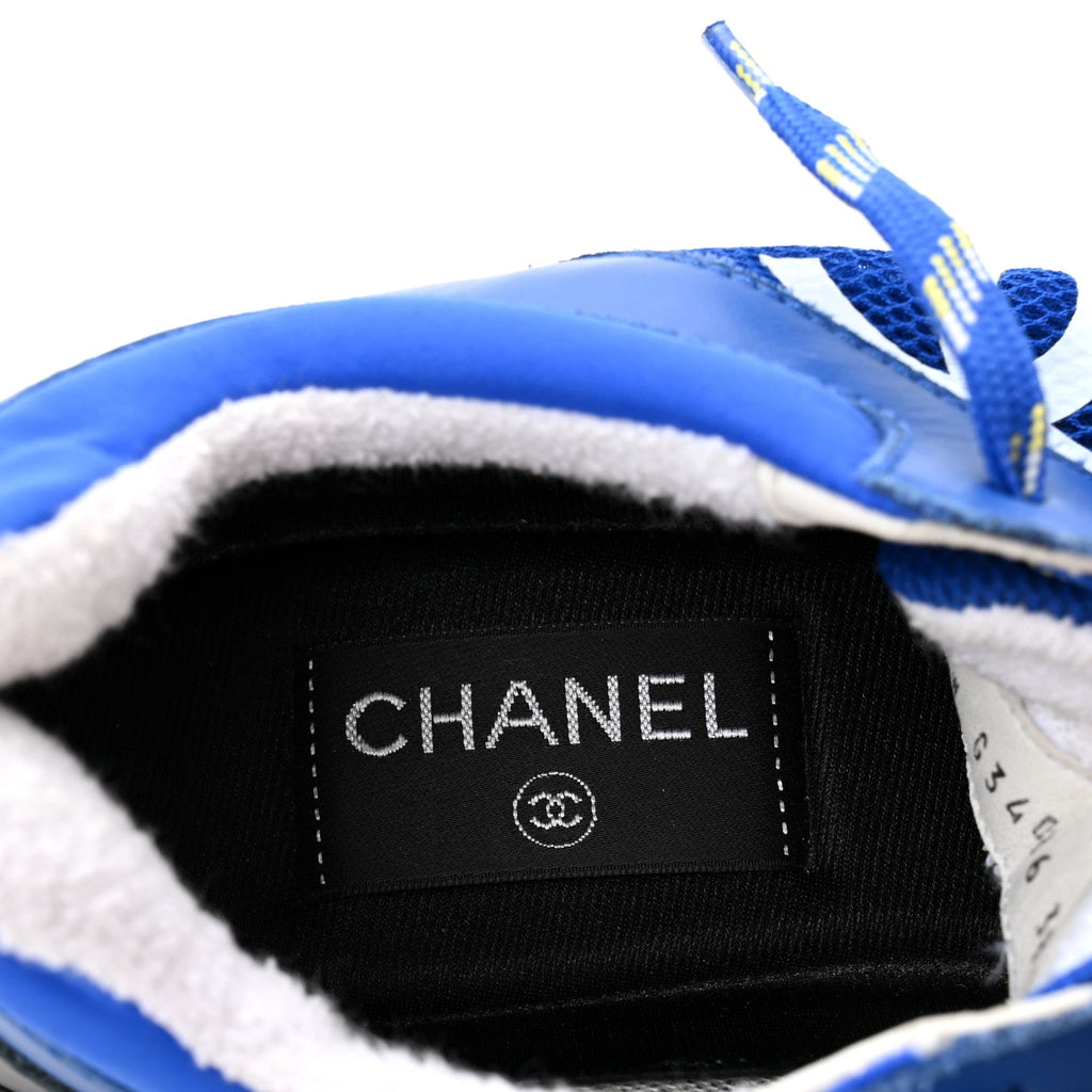 Calfskin Mesh Lycra Womens Logo Sneakers 38.5 Royal Blue