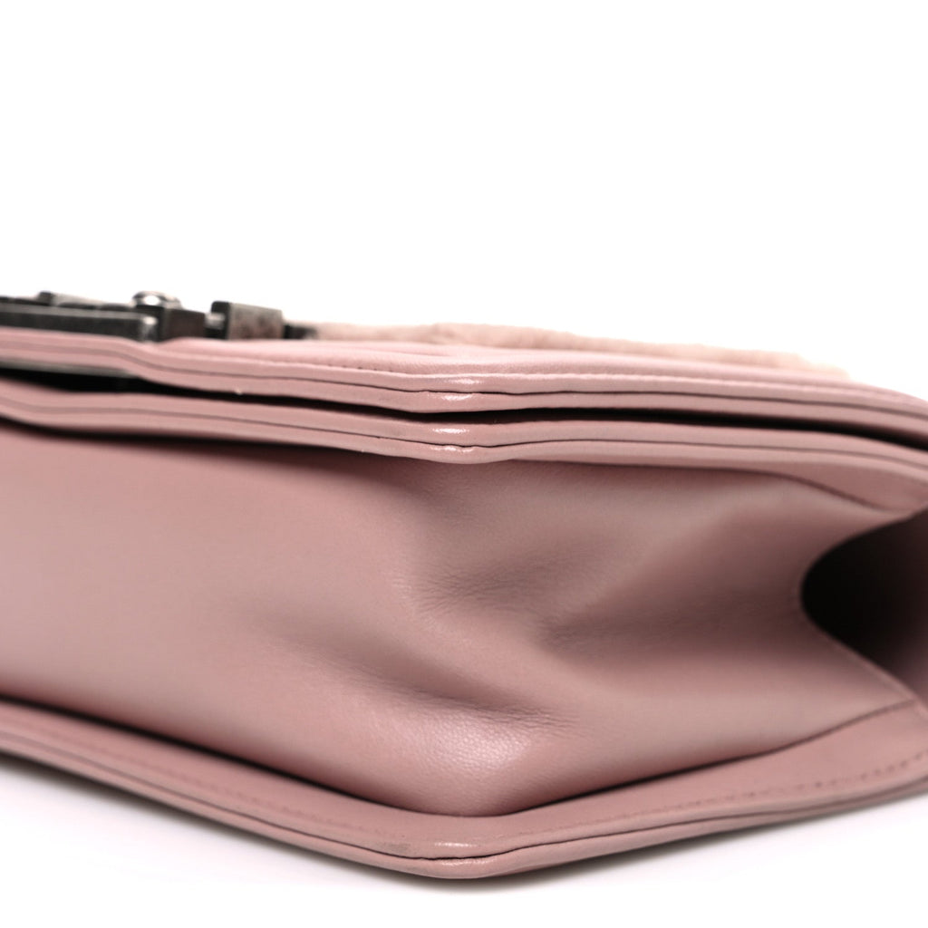Chanel Fur Calfskin Small Boy Flap Pink