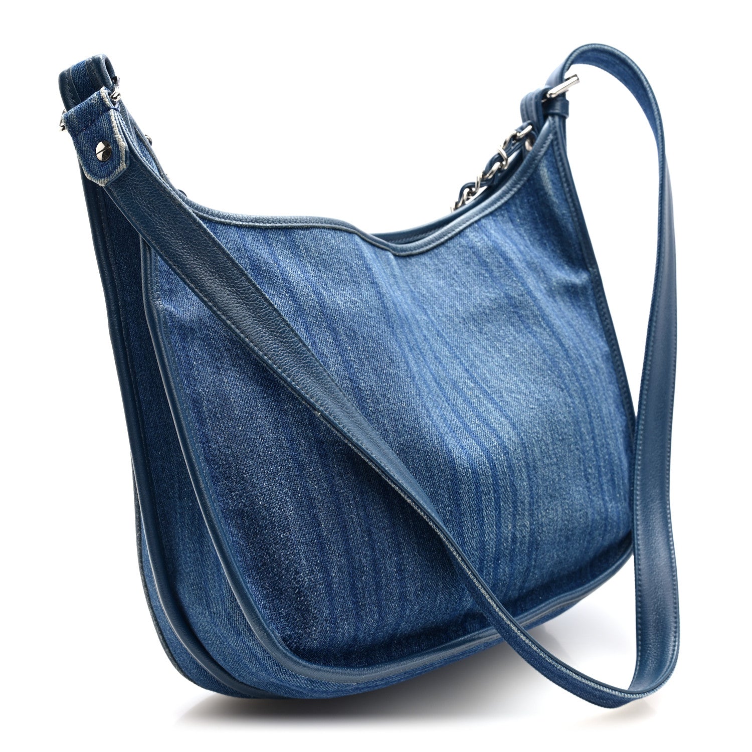 Chanel Denim Quilted Jungle Stroll Hobo Bag Blue