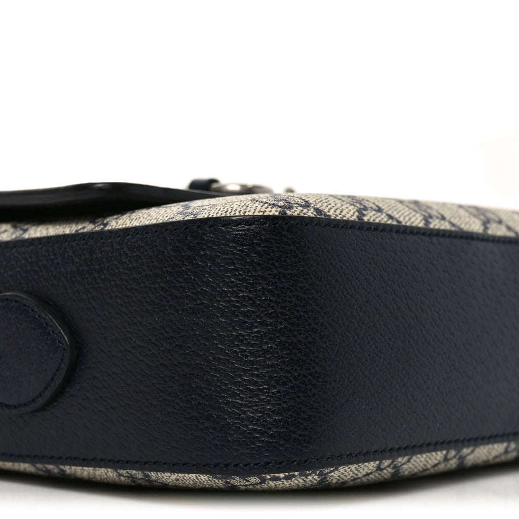 Gucci GG Supreme Monogram Textured Dollar Calfskin Small Horsebit 1955 Shoulder Bag Beige Blue