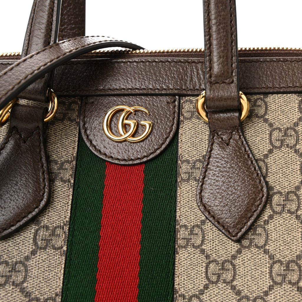 Gucci GG Supreme Monogram Web Medium Ophidia Tote Bag Brown