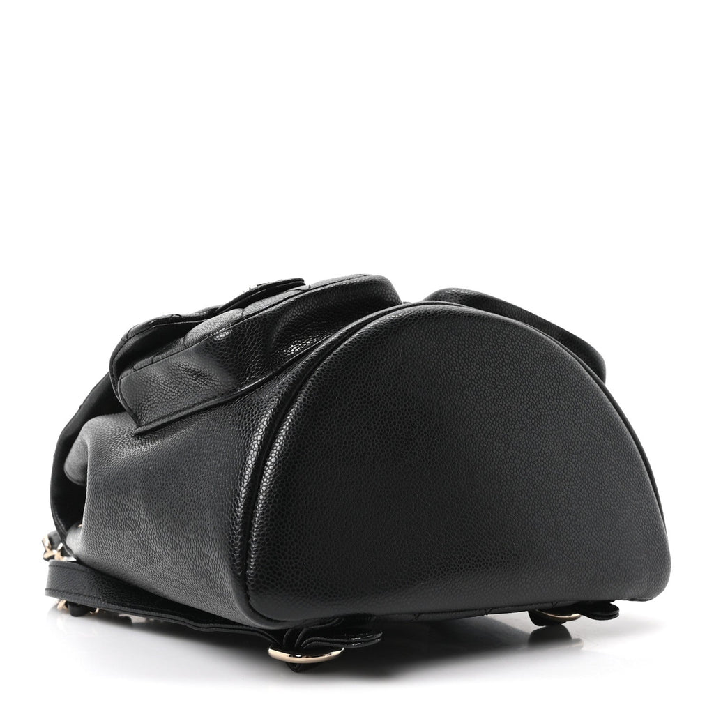 Chanel Shiny Caviar Quilted Medium Duma Pockets Drawstring Backpack Black