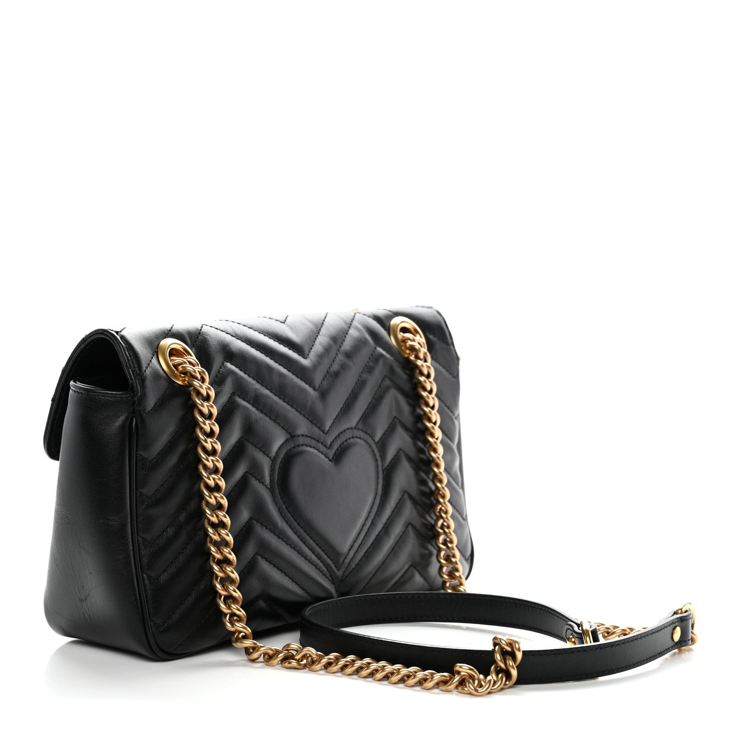 Gucci Calfskin Matelasse Small GG Marmont Shoulder Bag Black