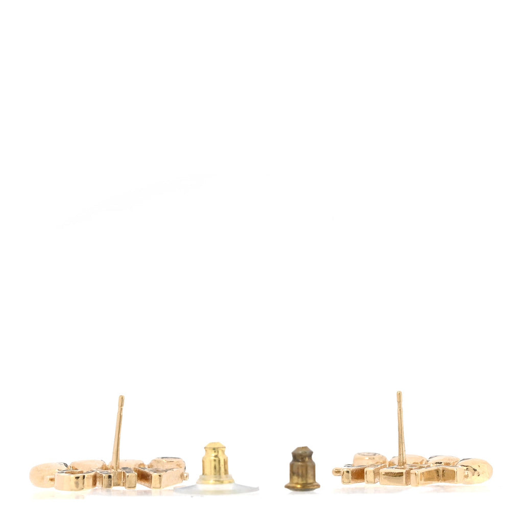 Crystal Heart Cha-Nel Logo Earrings Gold