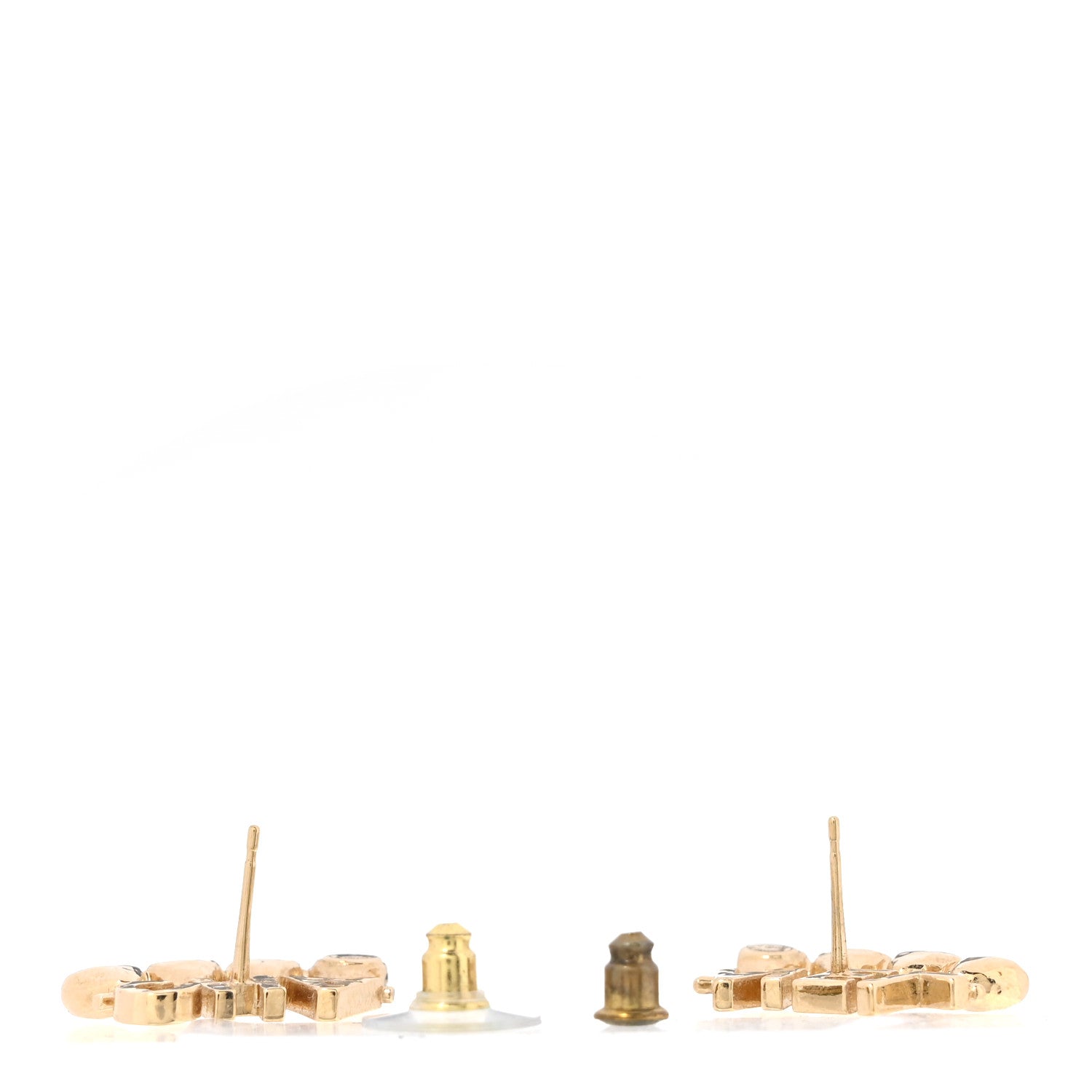 Crystal Heart Cha-Nel Logo Earrings Gold