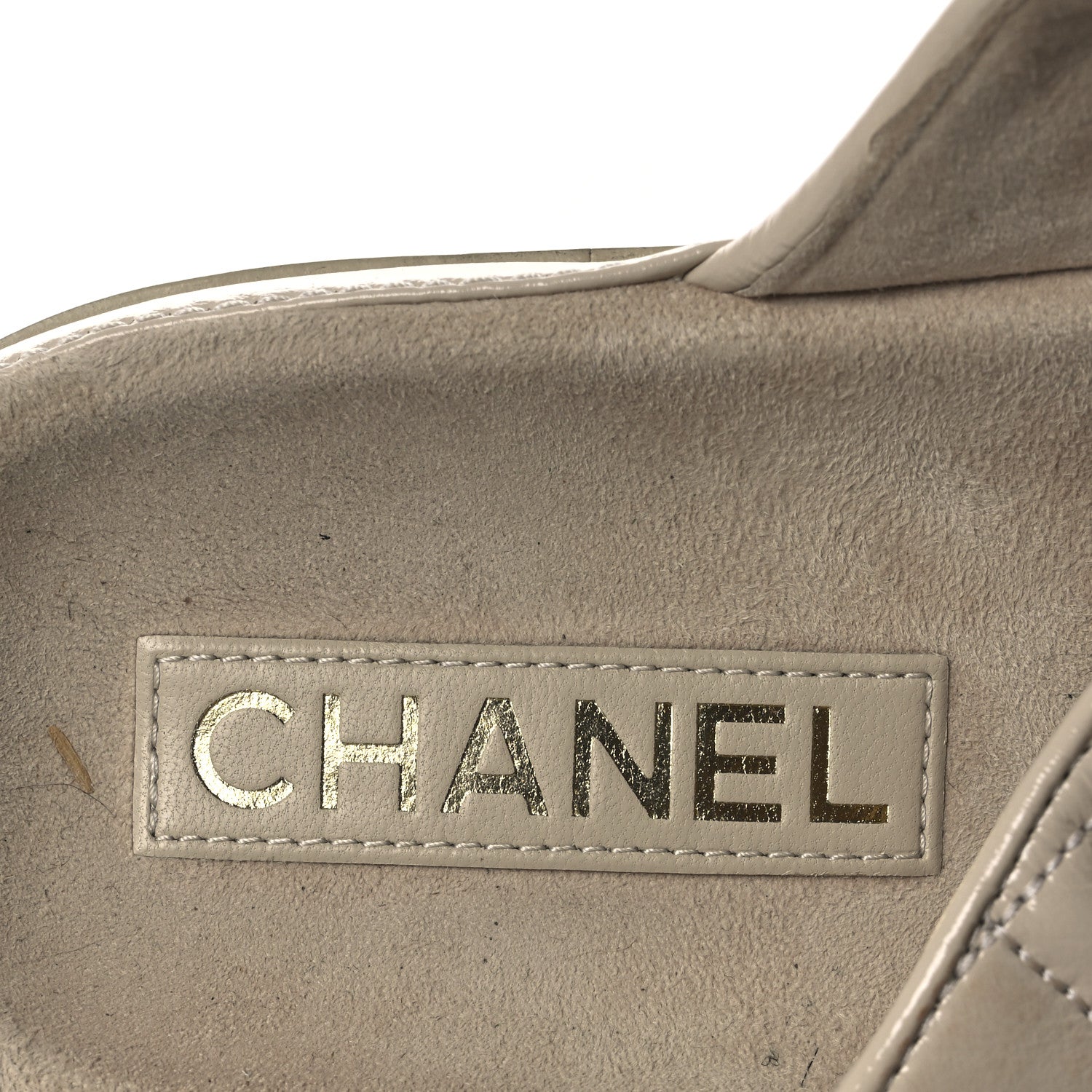 Chanel Shiny Calfskin Quilted Velcro Dad Crystal CC Slide Sandals 39 Beige