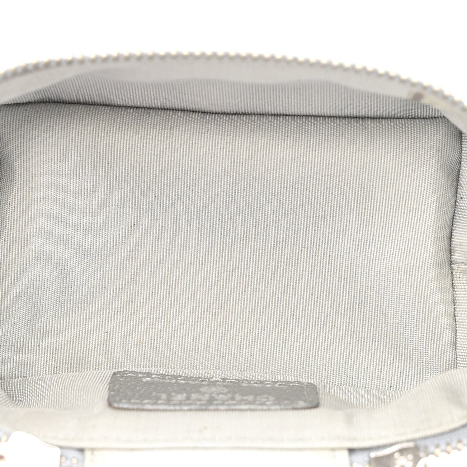 Chanel Metallic Caviar Quilted Mini Top Handle Vanity With Chain Silver