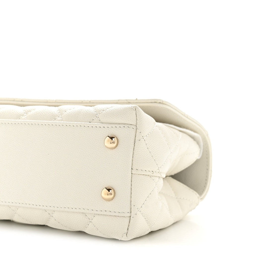 Chanel Caviar Quilted Mini Coco Handle Flap White