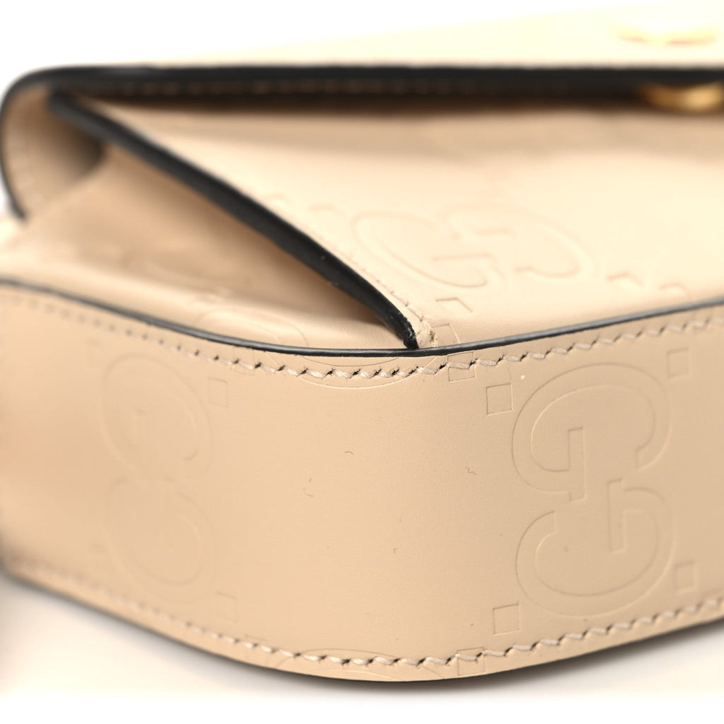 Gucci Calfskin GG Super Mini Debossed Chain Wallet Light Beige