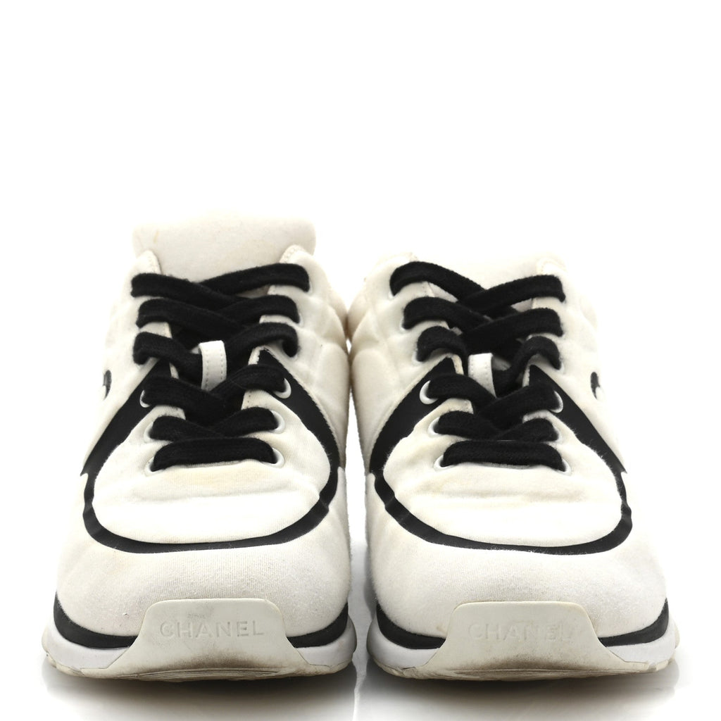 Nylon Suede Calfskin Womens CC Sneakers 39.5 White Black