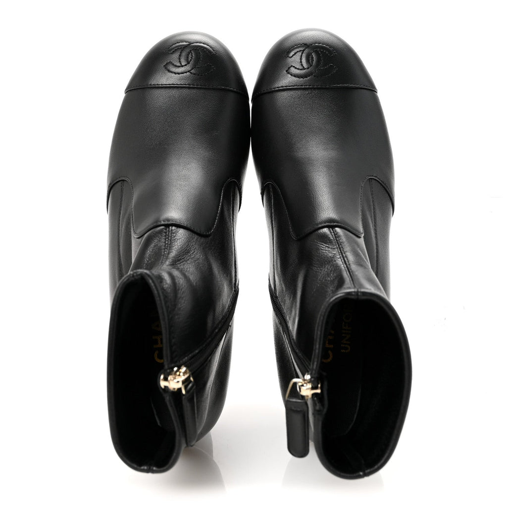 Chanel Stretch Lambskin Cap Toe CC Uniform Short Boots  35 Black