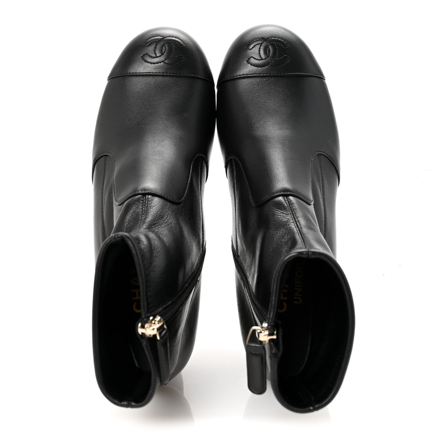 Chanel Stretch Lambskin Cap Toe CC Uniform Short Boots  35 Black