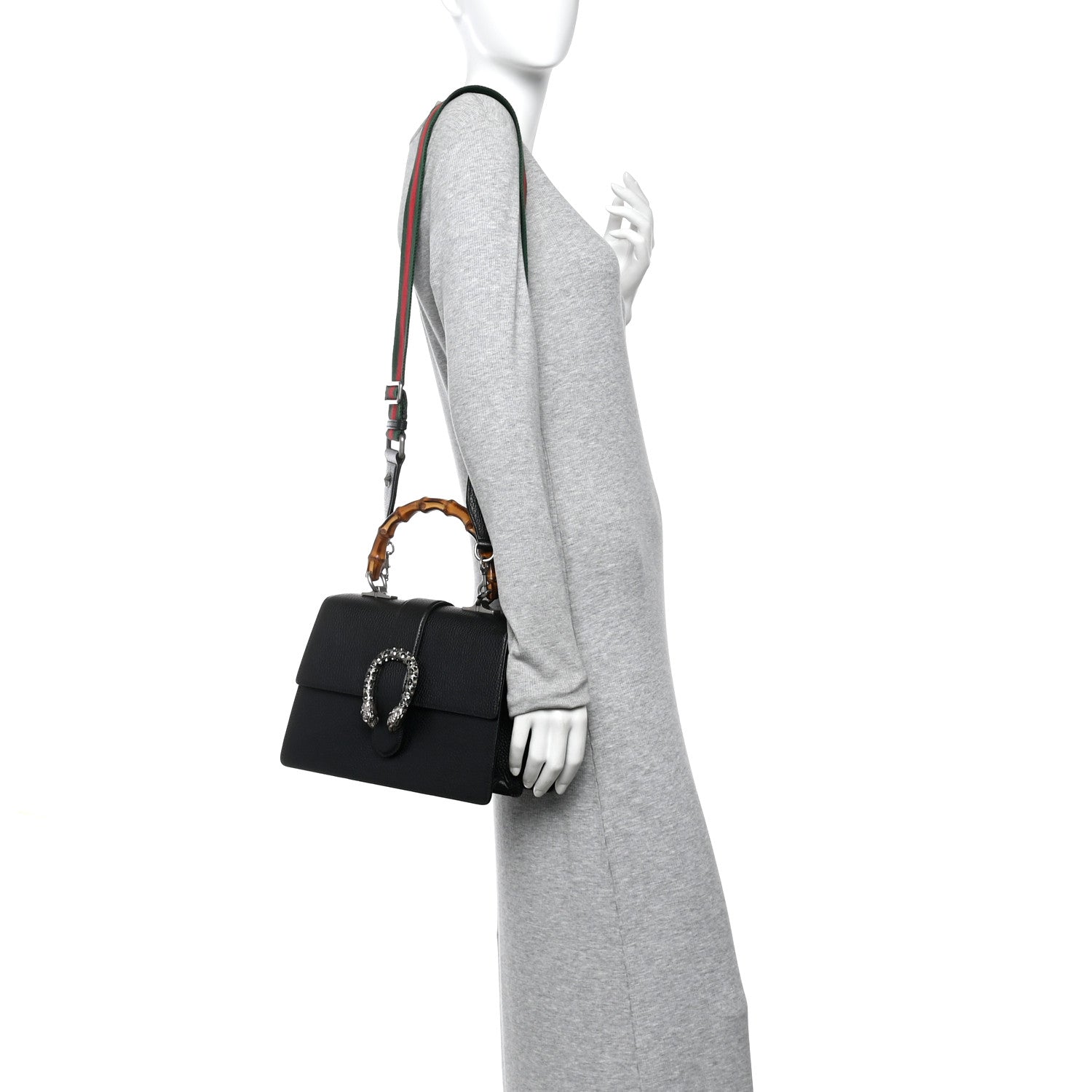 Gucci Dollar Calfskin Crystal Web Medium Dionysus Bamboo Top Handle Bag Black Black Diamond