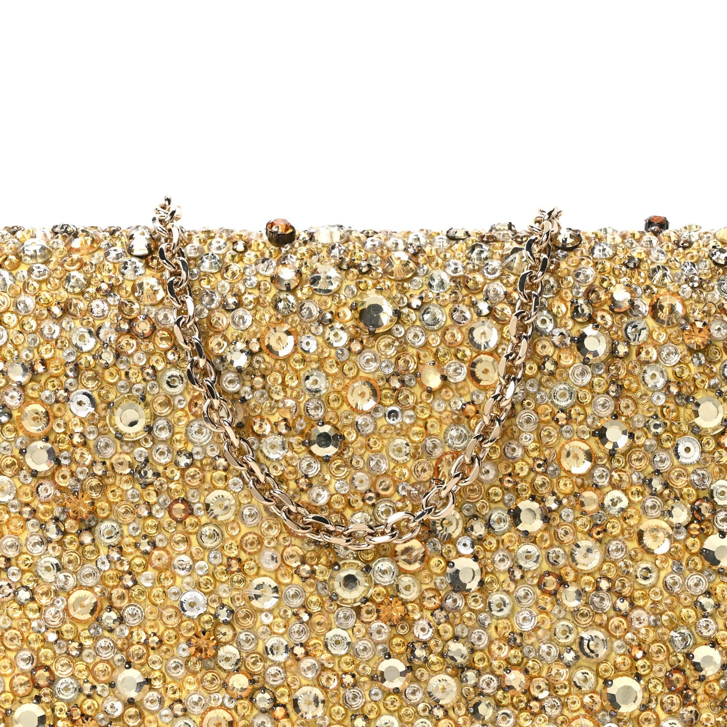 Christian Dior Calfskin Satin Bead Embroidery Lady Dior Clutch Gold Yellow