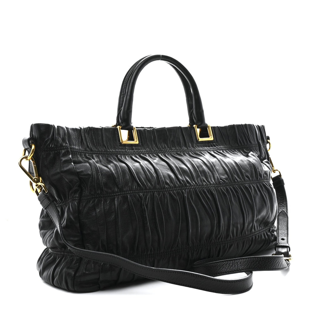 Prada Nappa Gaufre Top Handle Satchel Black