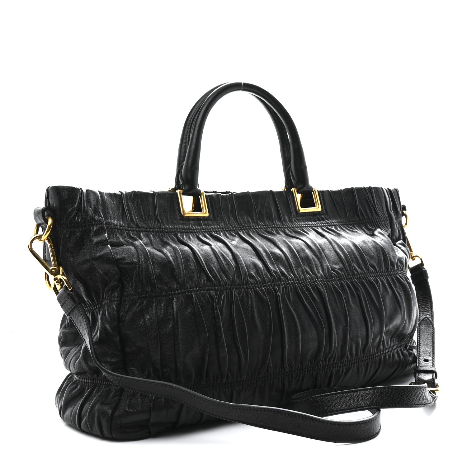 Prada Nappa Gaufre Top Handle Satchel Black