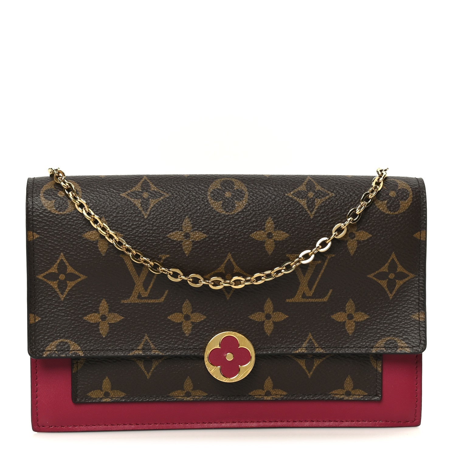Louis Vuitton Monogram Flore Chain Wallet Fuchsia