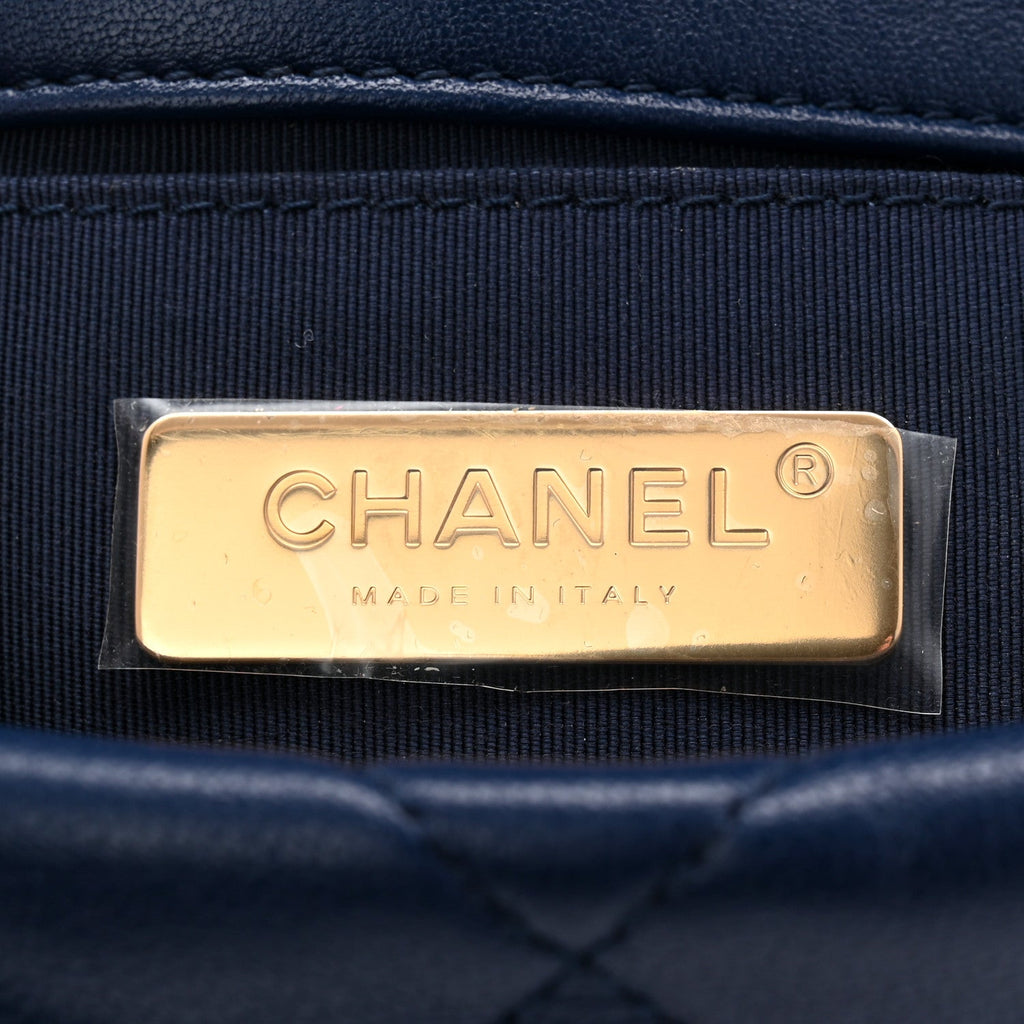 Chanel Goatskin Quilted Chanel 19 Waist Bag Dark Blue