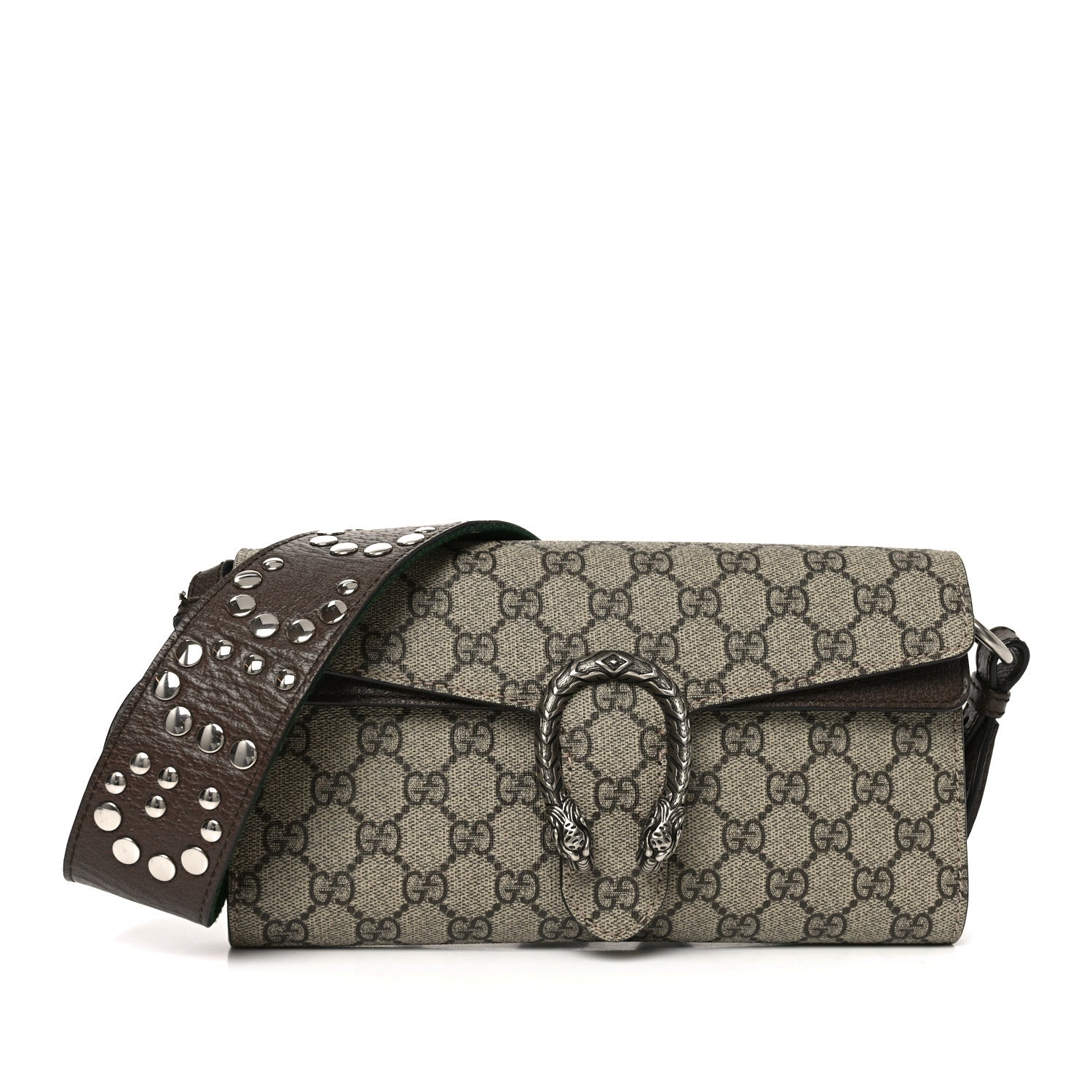 Gucci GG Supreme Web Monogram Textured Dollar Calfskin Dionysus Small Shoulder Bag Beige Ebony New Acero