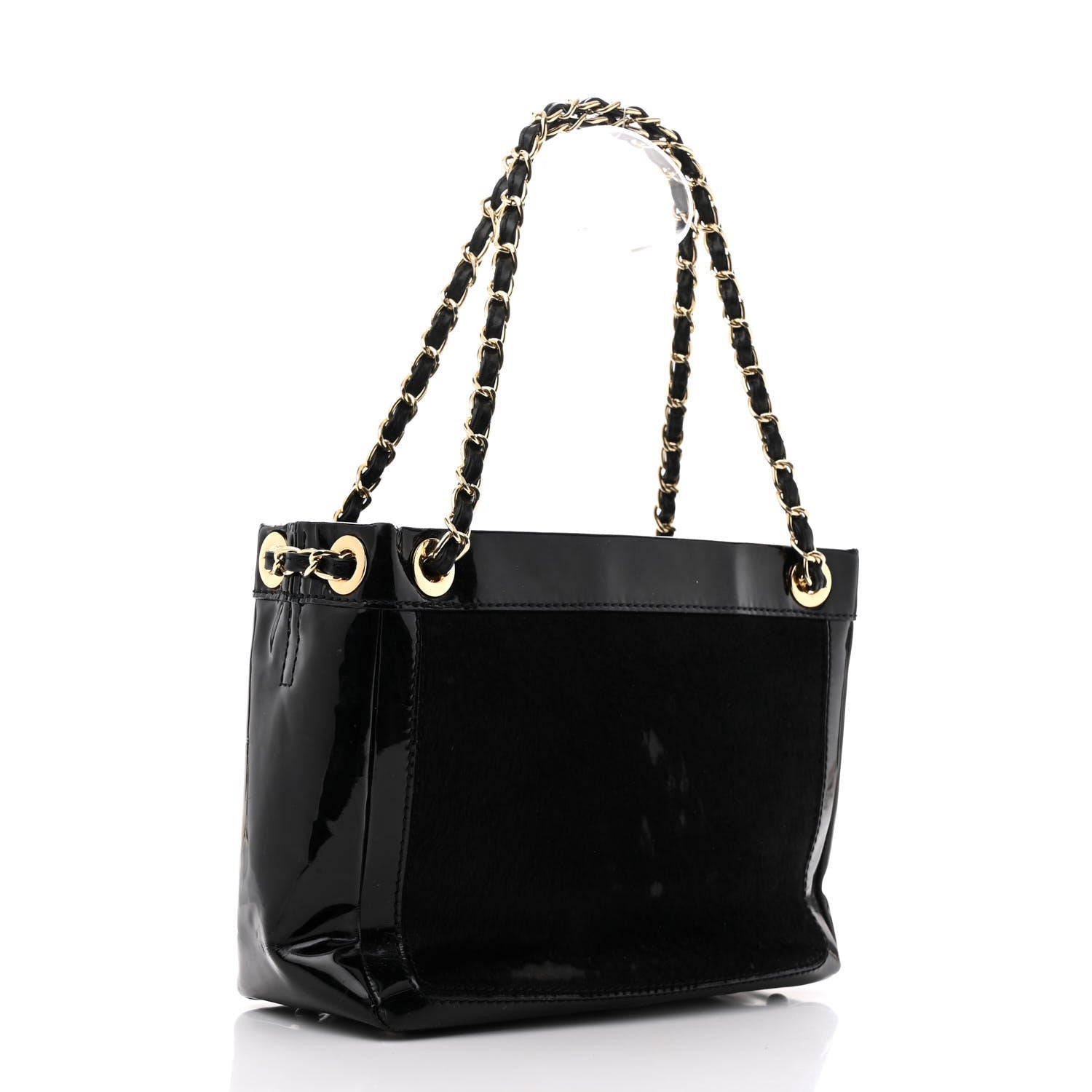 Chanel Patent Pony Hair Small Pocket Tote Black