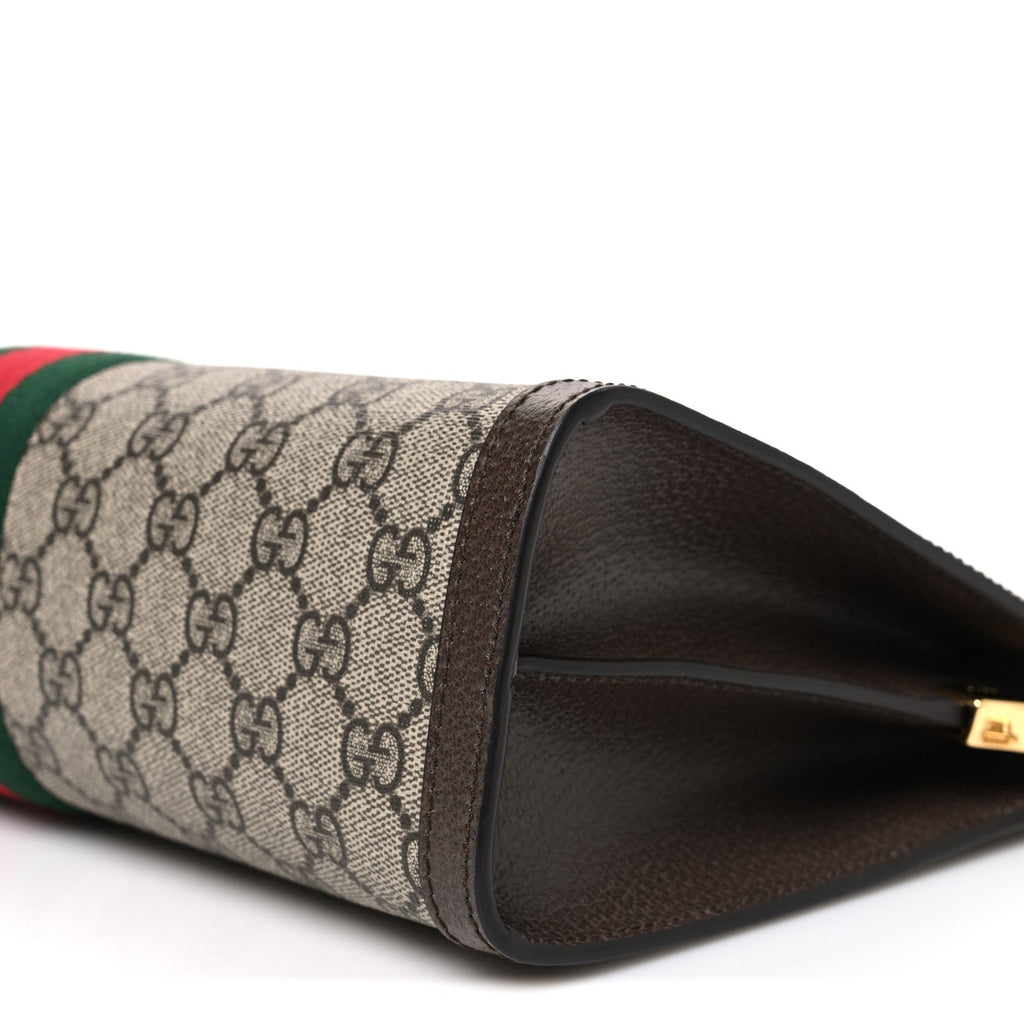 Gucci GG Supreme Monogram Web Medium Ophidia Chain Shoulder Bag Brown